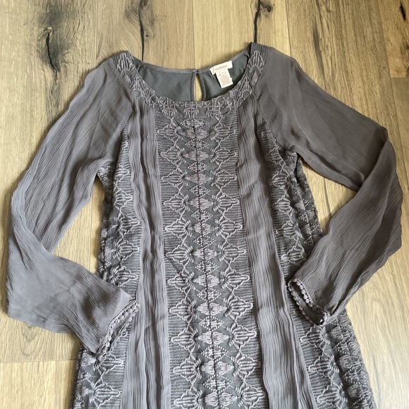 Sundance Womens Size 2 Gray Lace Chiffon Dress Maxi Midi Length Gray Long Sleeve - Picture 2 of 8